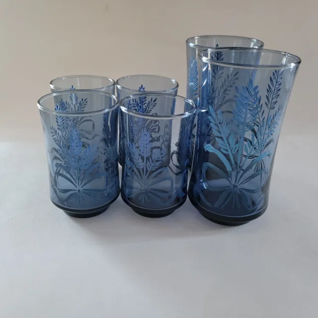 Vintage MCM Libbey Bolero Blue Wheat 4 Juice Glasses, 2 Tea Glasses Lot
