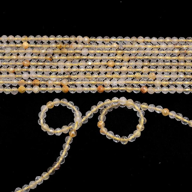 AAA Naturel Facettes Doré Rutile Quartz Gemmes Perles 13 " Brin 2mm-3mm