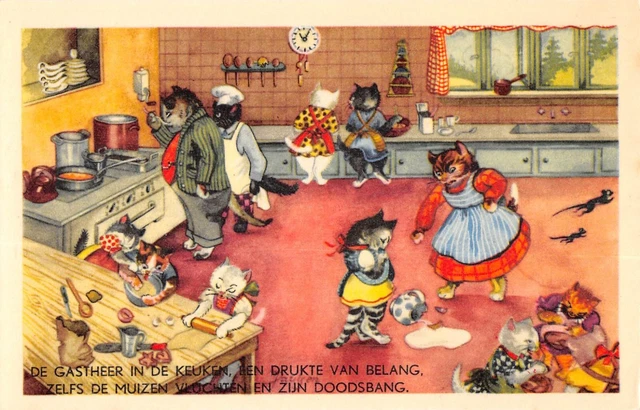 CPA Fantaisie – Chats Humanisés – Carte Postale Ancienne Paris (vers 1900)