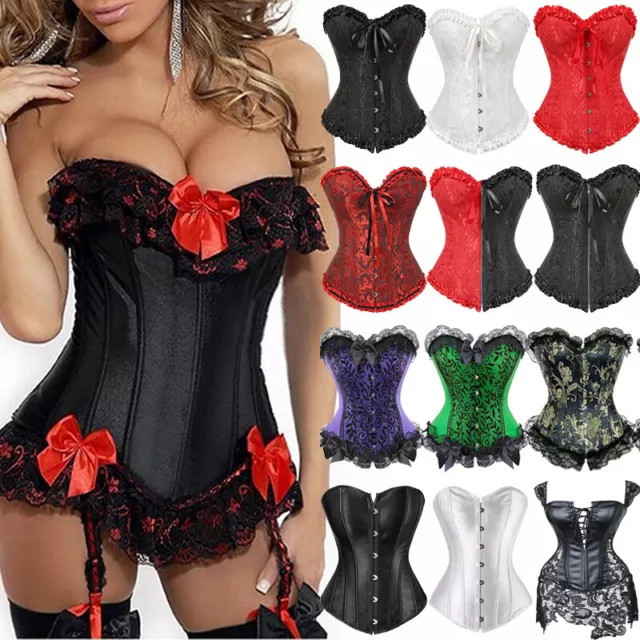 Womens Sexy Lace Up Boned Black Corset Bustier Top Lingerie Basque Fancy Dress