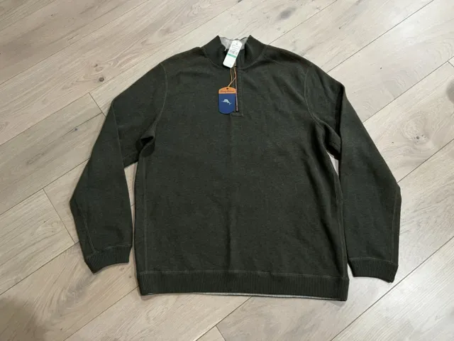 Tommy Bahama Sweater Flip Side Pro Half Zip Reversible Green Gray Large
