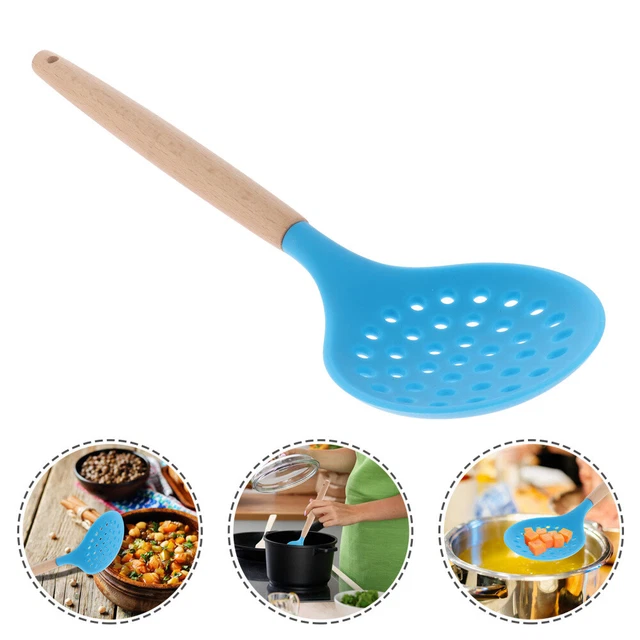 Cucchiaio scremato, cucchiaio da cucina per colino Cucchiaio per spaghetti Cucchiaio per pasta colino Cucchiaio per colino con manico lungo Cucchiaio per cucinare friggere drenare(Bianco
