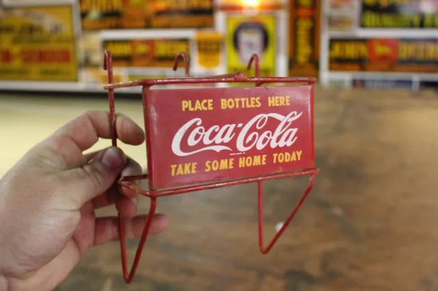 RARE 1950s RED COCA COLA PAINTED METAL SHOPPING CART SIGN COKE RC BOTTLE CRUSH