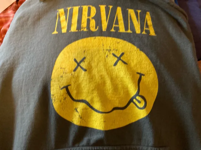 NIRVANA Smiley Face Hoodie Green Men's Large Unisex Grunge Cobain