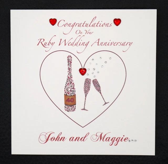 HANDMADE PERSONALISED RUBY Wedding Anniversary Card 40th Champagne ANY ...