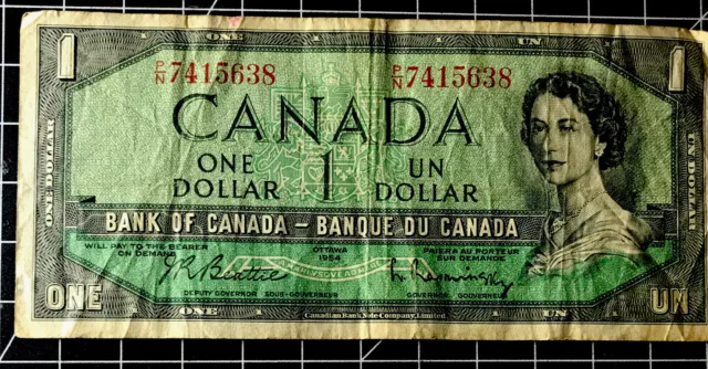 1954 One Dollar CANADIAN Un Dollar Bank Of Canada Currency OTTAWA