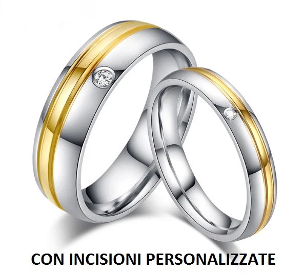 Anello Anelli Coppia Fedi Fede Fedine Fidanzamento Nuziali Cristallo Oro Fascia