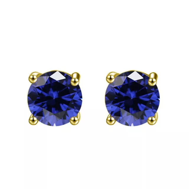 14k Yellow Gold Plated 4 Ct Round Created Blue CZ Stud Earrings