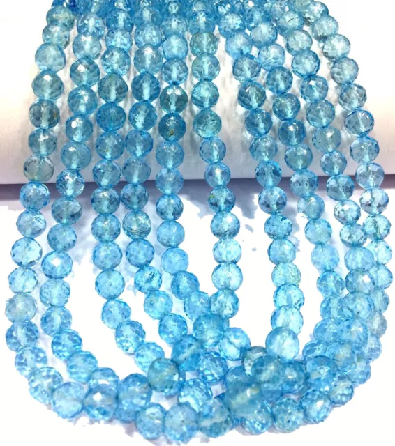 AAA Natural Blue Topaz Gemstone Round Micro Faceted Cut Beads Strand 15.5"