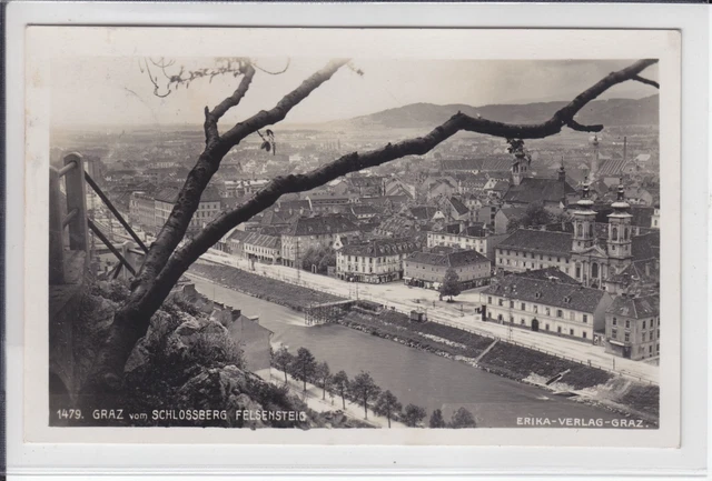 AK Graz vom Schlossberg Felsensteig, Foto-AK 1933