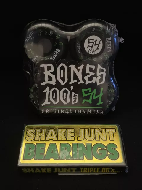 Bones 100’s VS 54mm Skateboard Wheels & Shake Junt OG’s Bearings *Not Spitfire