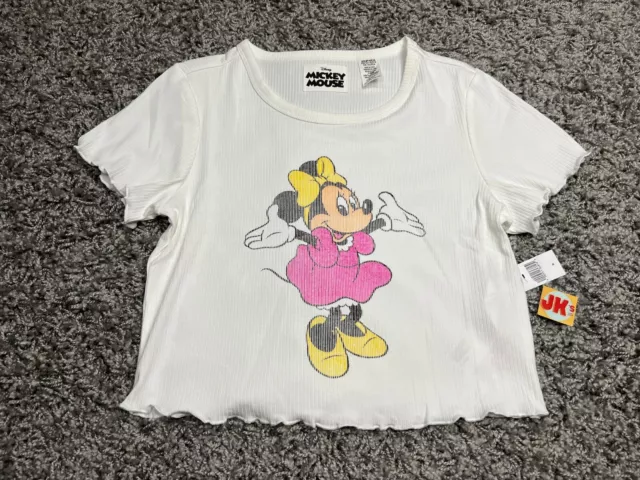 NEW Disney Shirt Womens Medium White Pink Yellow Mickey Minnie Mouse Ladies