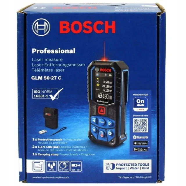 Bosch Professional Laser-Entfernungsmesser GLM 50-27 C, 2 AA-Batterien, Tasche