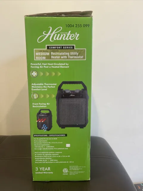 Hunter Deluxe 1500-Watt Small Electric Utility Space Heater Black (74004)