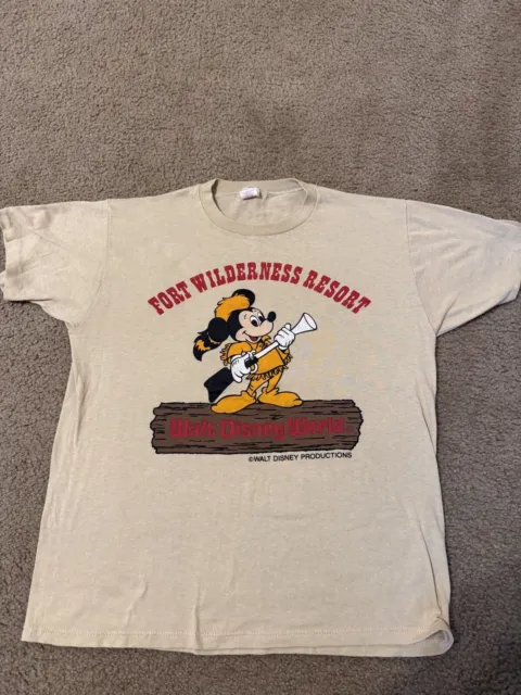 Vintage 70s 80s Mickey Mouse Fort Wilderness Resort Tee Shirt Walt Disney World