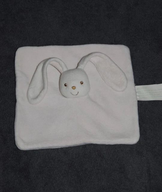Doudou Plat Lapin Rose KIMBALOO La Halle Blanc Yeux Brodés Carré TTBE