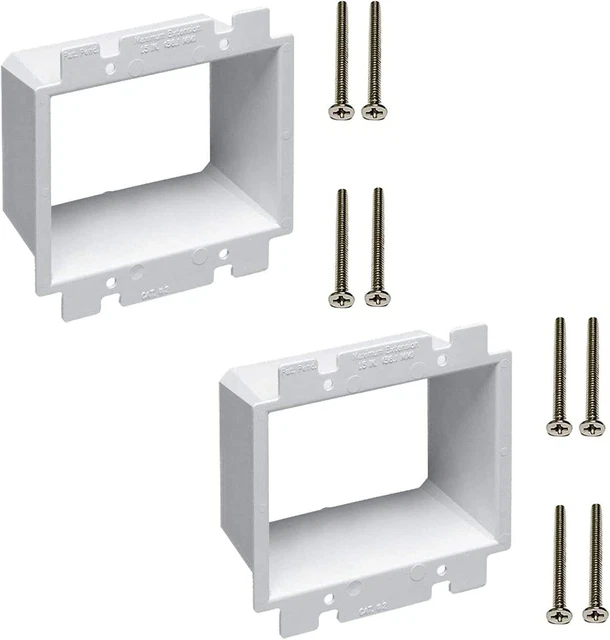 BE2-2 (2-Gang) Electrical Power Outlet Box Extender - White, 2-Pack