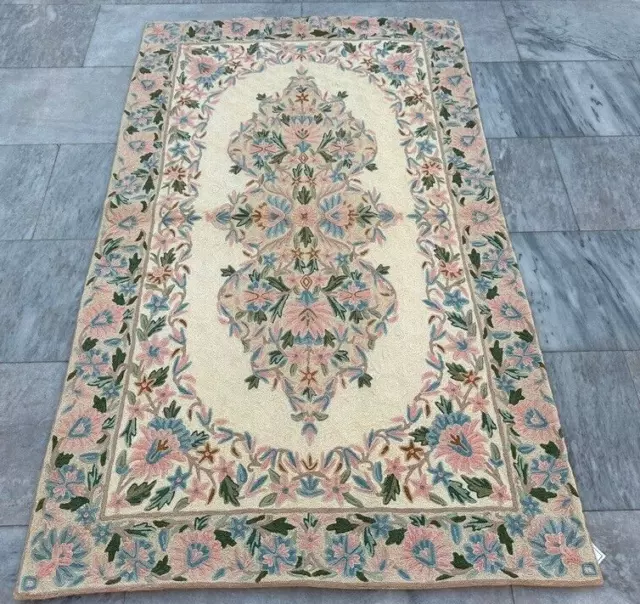 Vintage French Style Aubusson Needle point Stunning Area Rug 3x5 ft Free Ship