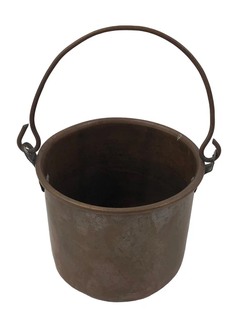Ancien Chaudron Marmite Cuivre Martelé 25 Cm Anse Fer Forgé Cheminée