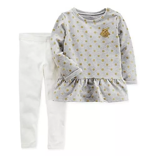 Carter's Gold Owl Top & Sparkle Leggings 2-Piece Outfit Set Toddler Girl Size 3T