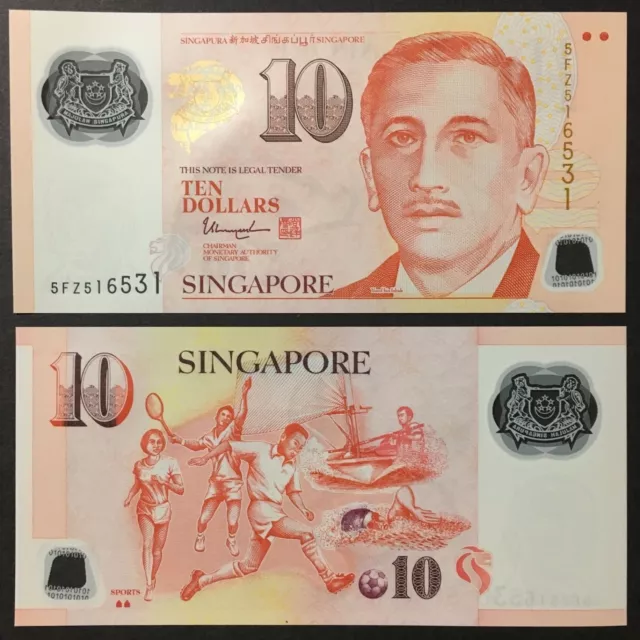 2017 Singapore 10 Dollars Polymer P-New Unc+ + + +W/2 Solid House Sports Tharman