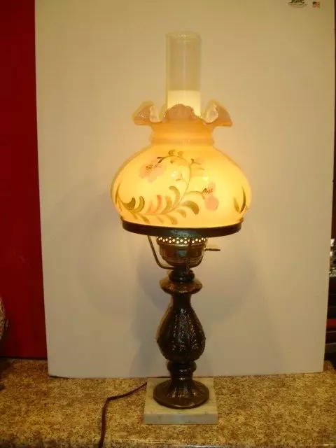 Fenton CASED FLOWER GLASS STUDENT STYLE LAMP PINK COLOR SIGN by J Powell