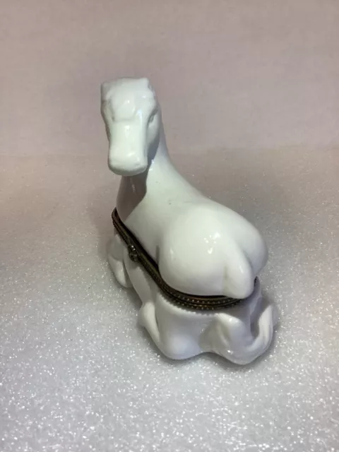 Porcelain White Horse Trinket Box Metal Latch 3.5 X 3.5 X 1 3/4 3