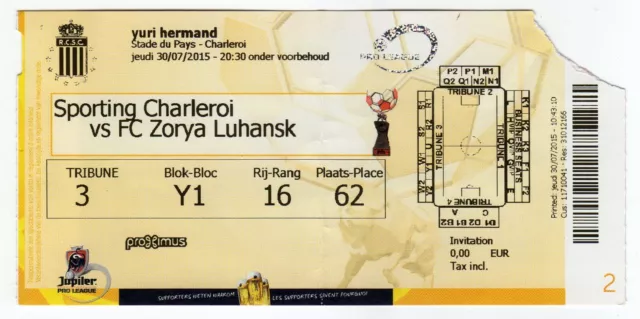 Ticket EC Sporting Charleroi - Sorja Luhansk 30.07.2015