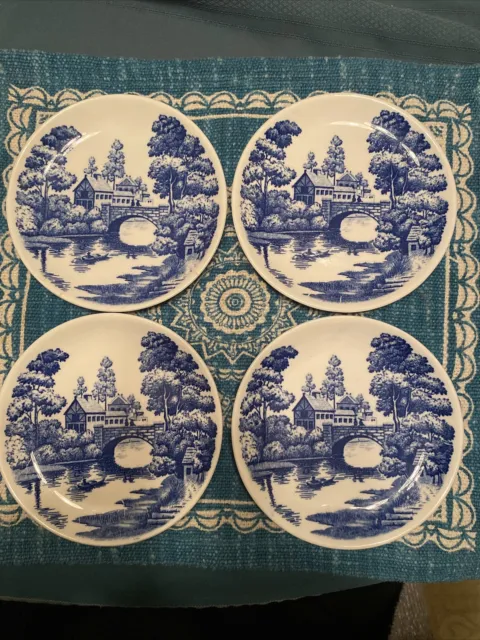 Lot of 4 Nasco Lakeview Japan Blue and White Hand Painted Small Plate 6 Inch