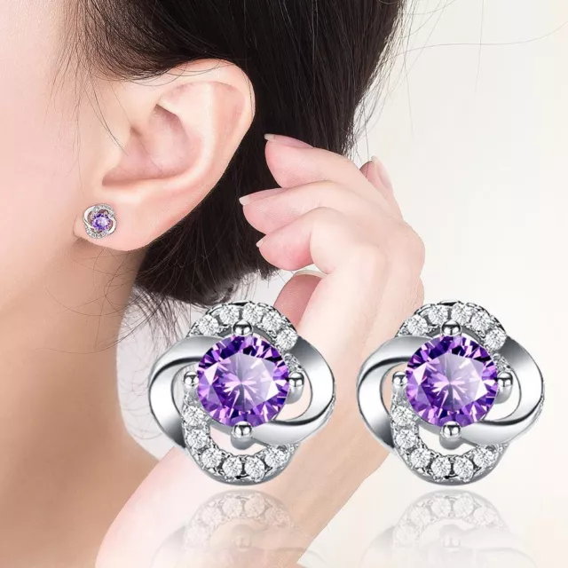 Crystal Clover Stud Earrings 925 Sterling Silver Earrings Womens Fashion Jewelry