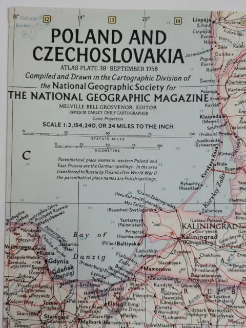 Poland Czechoslovakia Map 19x25 inch National Geographic Mag September 1958 2