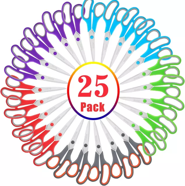 Scissors Bulk Set of 25-Pack,  8" Multipurpose Sharp Sewing Craft Fabric Scissor