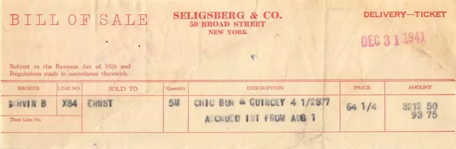 Sold Shares Chicago Burlington Quincy Revenue Stamp Railroad Rr Rwy Railway