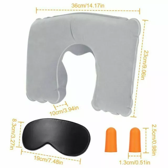 Inflatable Car Airplane Travel Sleep Head Neck Rest Office Nap Pillow + Eye Mask 4