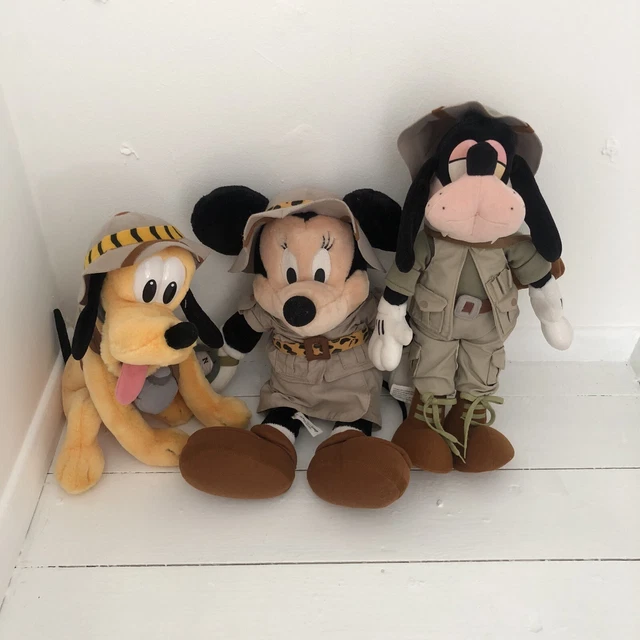 DISNEY LAND SAFARI Pluto, Goofy & Minnie Soft Toy Plush Bundle Jungle