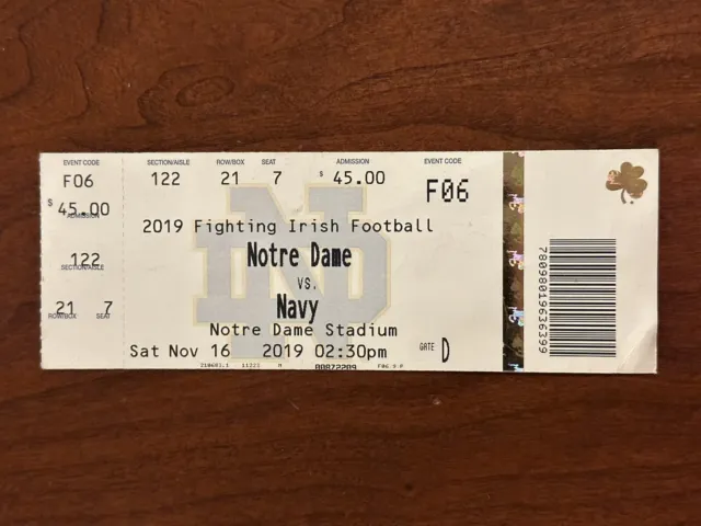 11/16/19 Naval Academy Navy Notre Dame Irish College NCAA Football Ticket Stub