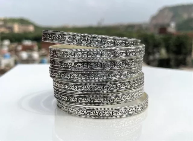 Set of 7 Beautiful Handmade Solid 925 Sterling Silver Stackable Bangles H938