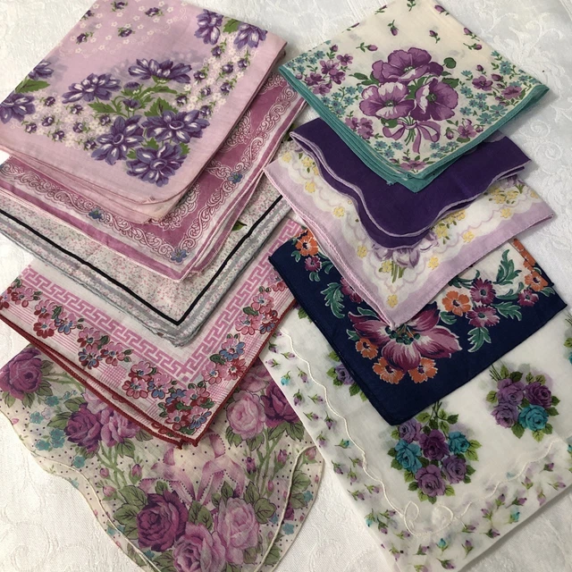 Vintage Ladies Hankies Lot Of  10  ALL SHADES OF LAVENDER PURPLE TONES