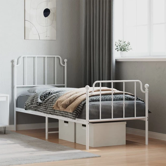VIDAXL METAL BED Frame without Mattress with Footboard White 75x190cm £