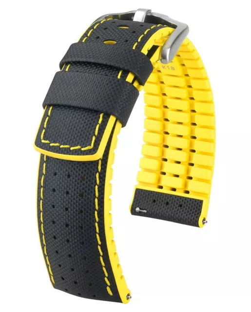 Cerf Bracelet Montre Robby Cuir de Veau Caoutchouc Kern Noir Jaune 24 22 20mm