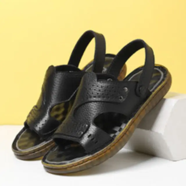 Men's Flat Faux Leather Openwork Breathable Comfortable Casual Beach  Sandals