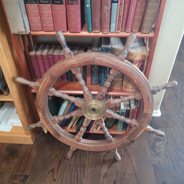 36" Steering Wheel 3ft Brass Vintage Maritime Nautical Boat Wooden Ship Wheel