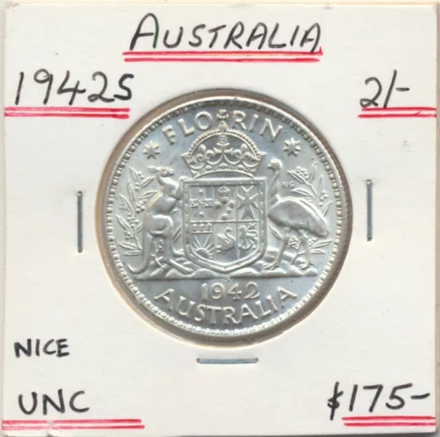 Australia: 1942-S Florin KGVI 2/- Fully lustrous nice UNC Cat $150