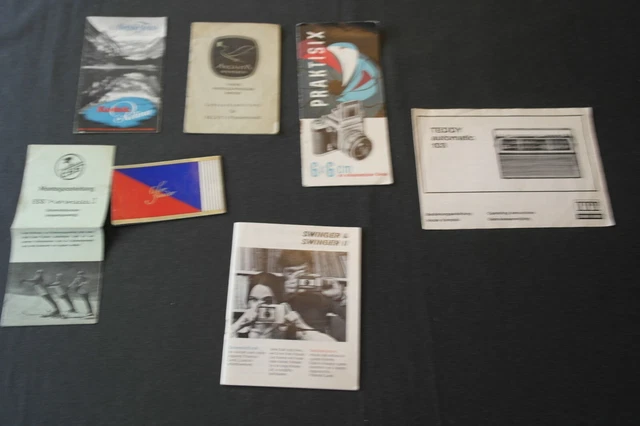 Posten Lot Sammlung 7 x Anleitungen Foto`s Kamera Radio Skibindung vintage rar