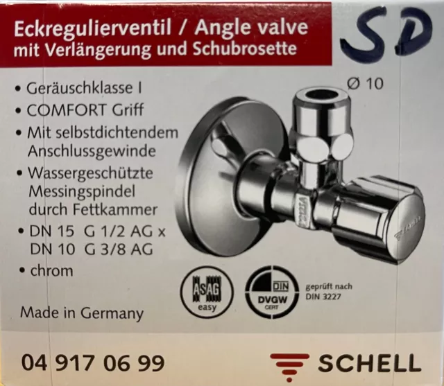 SCHELL Eckventil 1/2" mit selbstdichtendem Gewinde verchromt 049170613 049170699