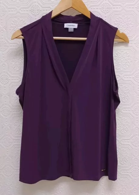 Calvin Klein Purple V Neck Sleeveless Blouse Top Size Extra Large Petite