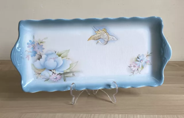 Old Foley James Kent Staffordshire Blue Scalloped Floral Sandwich Tray/Plate