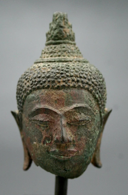 Antique Sukhothai Bronze Head Of Buddha Thai C14th/15th