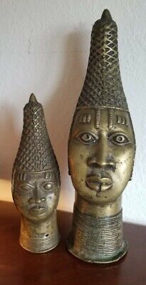 Rare African antique Brass/Bronze prince queen head Statue/Figure 15" & 23" tall