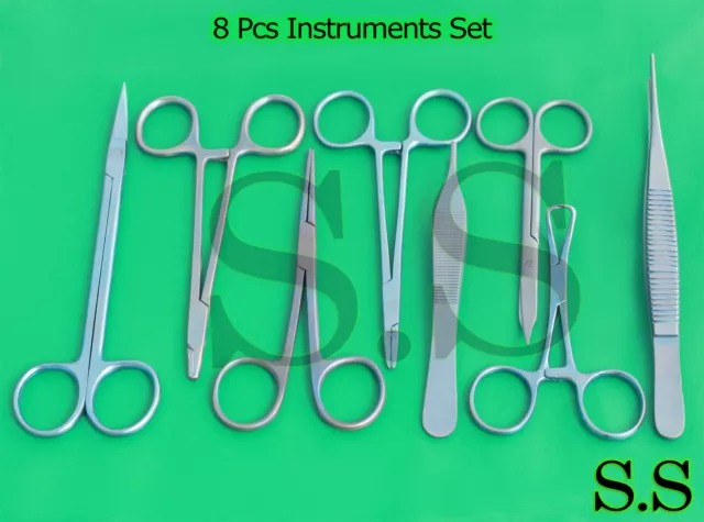 Lot de 8 pièces pinces + ciseaux et porte-aiguille instrument en titane T.T-110 2